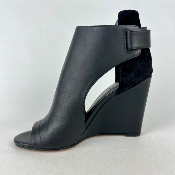 Vince Womens Kara Open Toe Wedge Sandal Black Leather Side Cutouts size 7 - Picture 8 of 16
